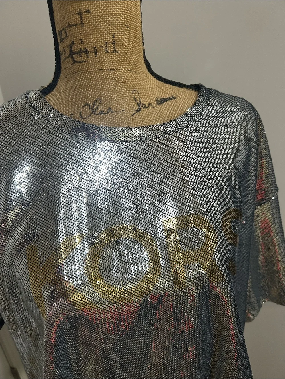 NWT Michael Kors Silver Sequin Short Sleeve Crop Top